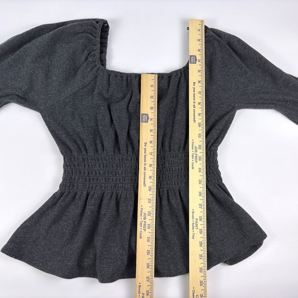 NWT Madewell Plush Square Neck Smocked Shirt Womens Sz M Charcoal Gray Peasant - Picture 4 of 14